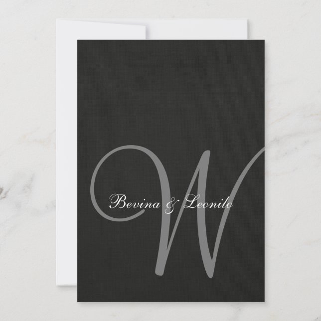 Simple Yet Elegant: Black Linen w/ Monogram Invitation (Back)