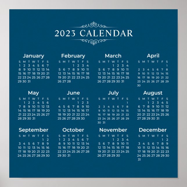 Simple Yet Elegant Blue 2023 Calendar | Poster (Front)