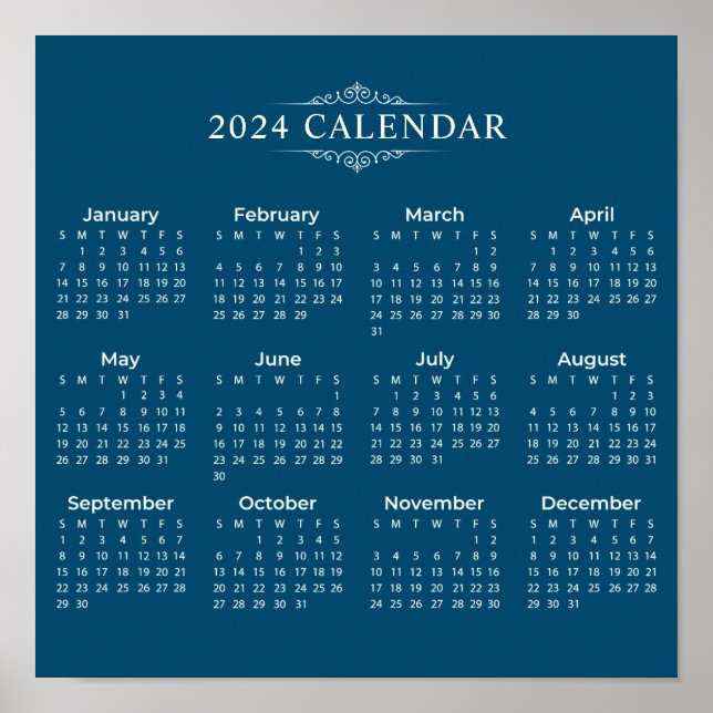 Simple Yet Elegant Blue 2024 Calendar | Poster (Front)