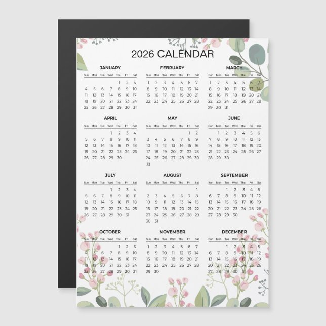Simple Yet Elegant Floral 2026 Calendar  | Magnet (Front/Back)