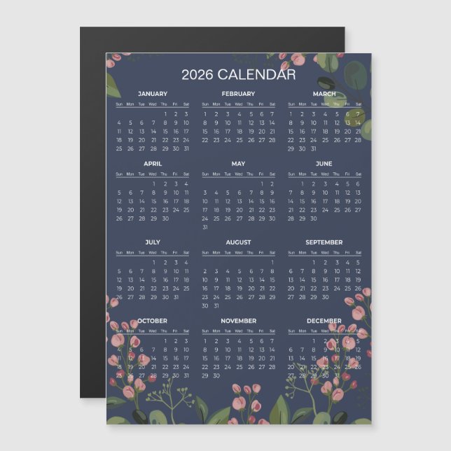 Simple Yet Elegant Floral 2026 Calendar  | Magnet (Front/Back)