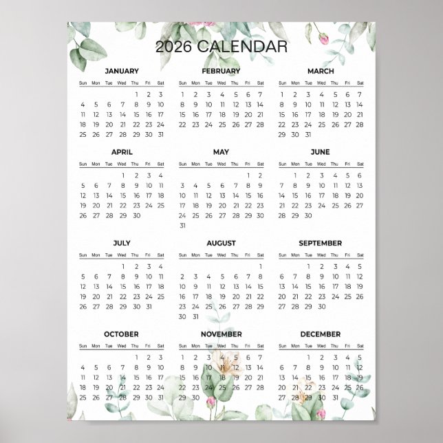 Simple Yet Elegant Floral 2026 Calendar  |  Poster (Front)