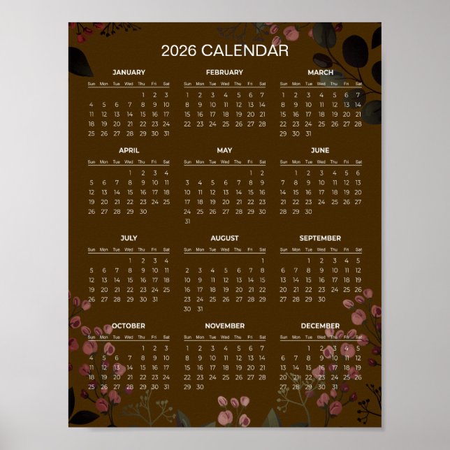Simple Yet Elegant Floral 2026 Calendar |  Poster (Front)
