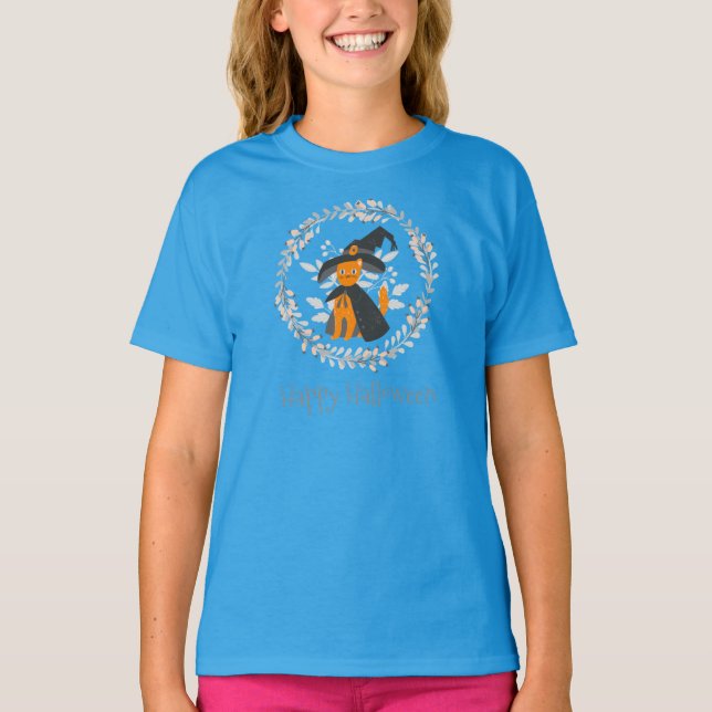 Simple yet Elegant Halloween Cat Ringer Shirt (Front)