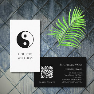 Simple Yin Yang Symbol Holistic Wellness QR code  Business Card