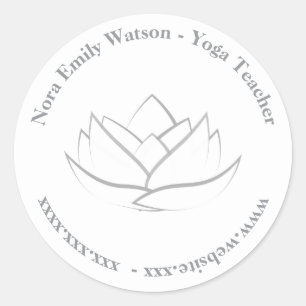 Simple Yoga Teacher Template Grey Lotus Flower Classic Round Sticker