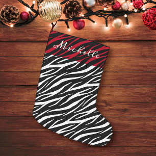 Simple Zebra Print Black White Cute Modern Pattern Large Christmas Stocking