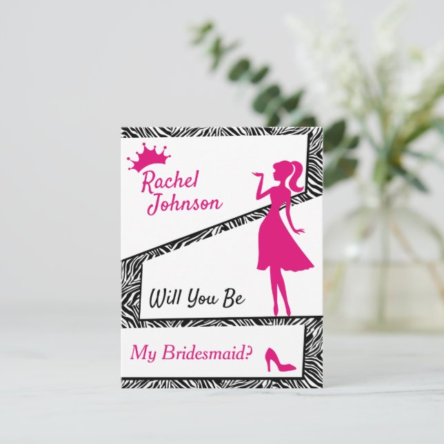 Simple Zebra Will You Be My Bridesmaid Holiday Card (Standing Front)