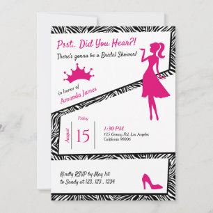 Simple Zebra with Pink Details Bridal Shower Invitation