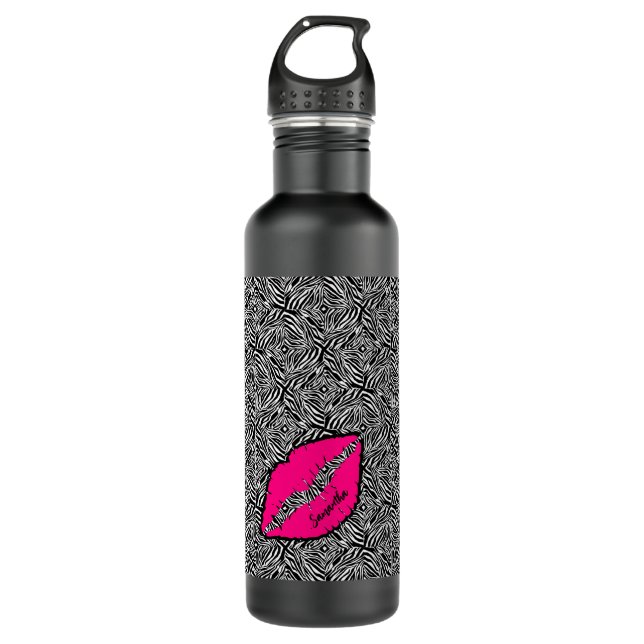 Simple Zebra with Pink Lips Personalised 710 Ml Water Bottle (Front)