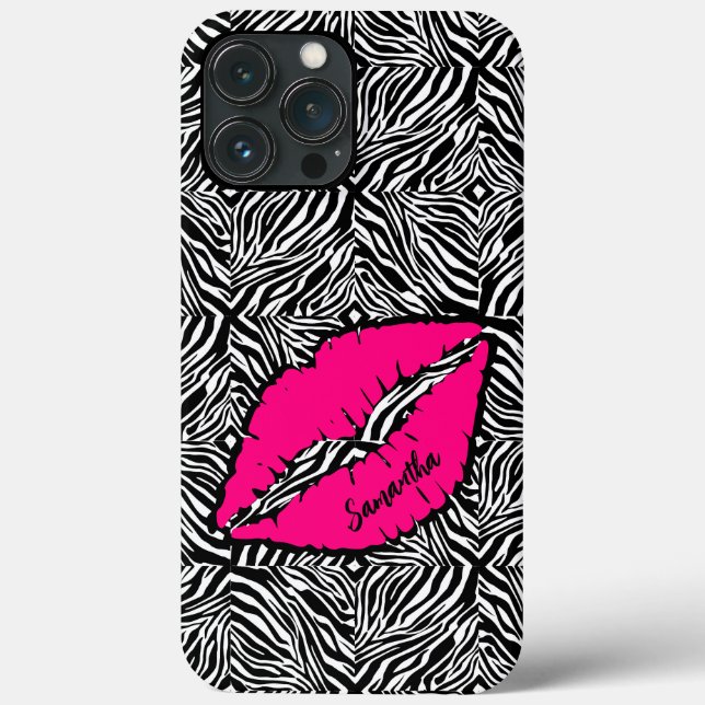 Simple Zebra with Pink Lips Personalised Case-Mate iPhone Case (Back)