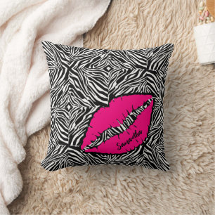 Simple Zebra with Pink Lips Personalised Cushion