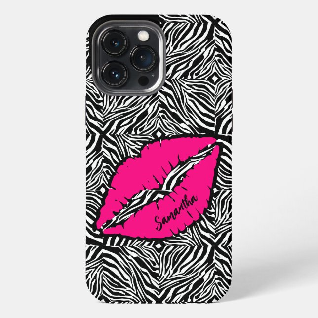 Simple Zebra with Pink Lips Personalised iPhone Case (Back)