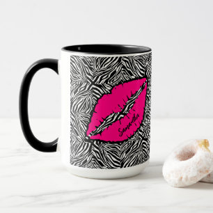 Simple Zebra with Pink Lips Personalised Mug