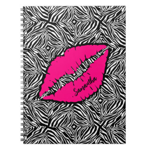 Simple Zebra with Pink Lips Personalised Notebook