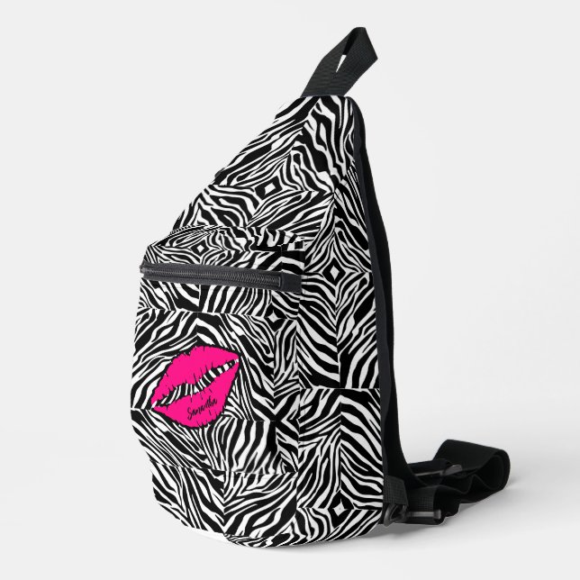 Simple Zebra with Pink Lips Personalised Sling Bag (Right Corner)