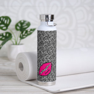 Simple Zebra with Pink Lips Personalised Water Bottle