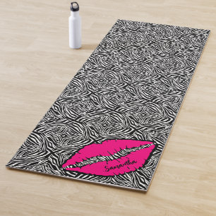 Simple Zebra with Pink Lips Personalised Yoga Mat