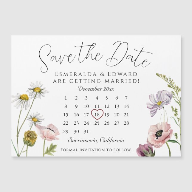 SimpleWild Flower Wedding Calendar Save The Date (Front)