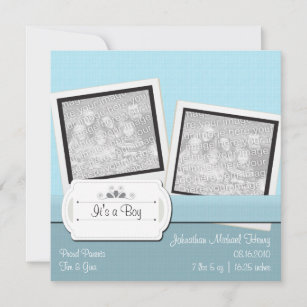 Simpley Blue Baby Photo Announcement Cards