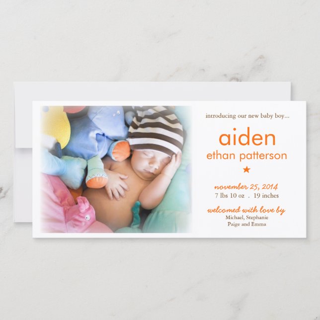 Simplicity Baby Boy Photo Birth Announcement (Front)