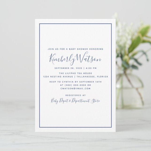 Simplicity Baby Shower Invite | Blue (Standing Front)