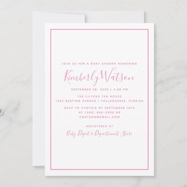 Simplicity Baby Shower Invite | Pink (Front)