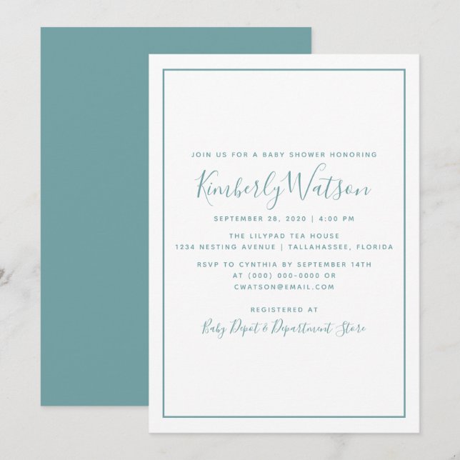 Simplicity Baby Shower Invite | Teal (Front/Back)