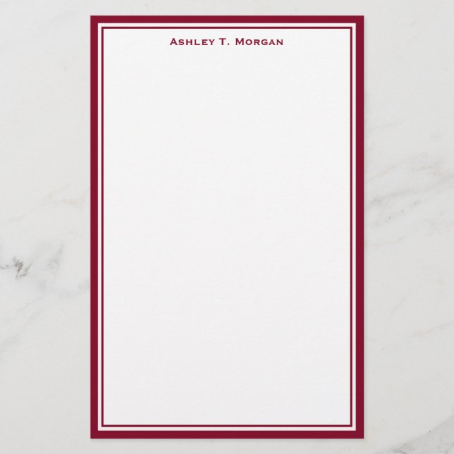 Simplicity Burgundy White Personalised Stationery (Front)