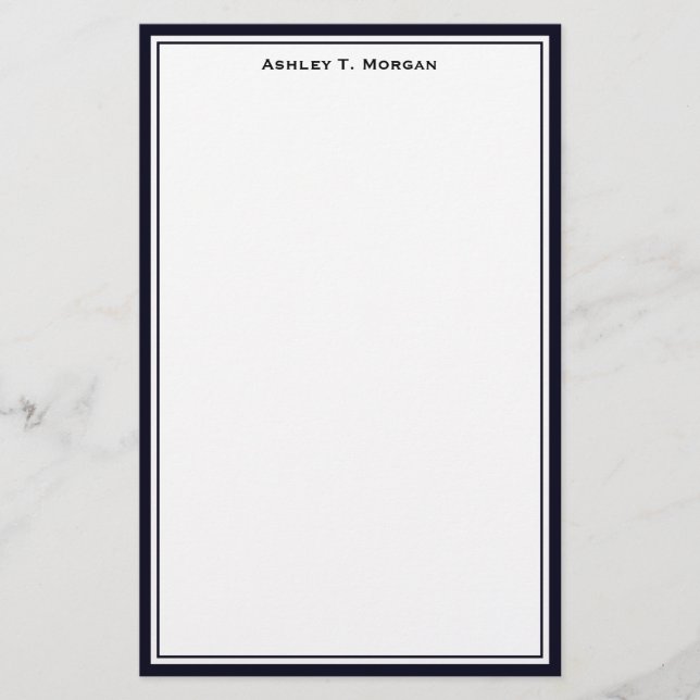 Simplicity Dk Blue / White Personalised Stationery (Front)