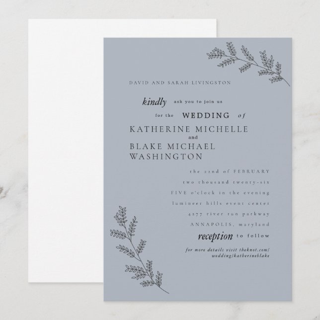 Simplicity Dusty Blue Parents Website Wedding  Invitation (Front/Back)
