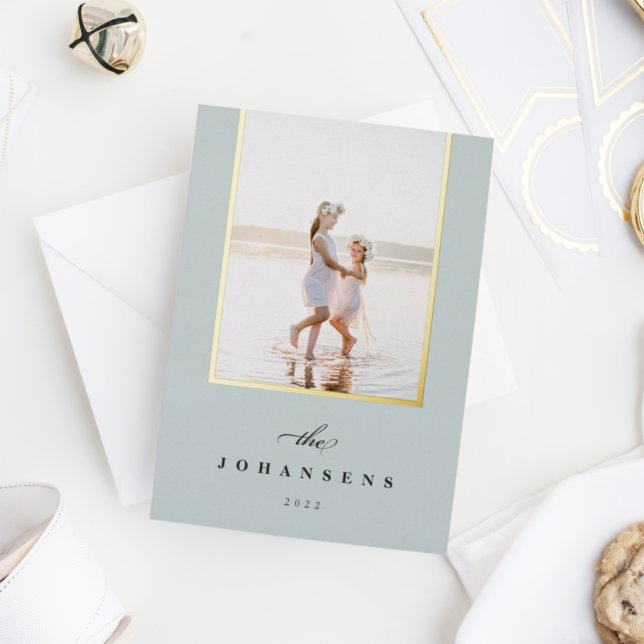 Simplicity | Elegant Vertical Photo Foil Holiday Card (Creator Uploaded)