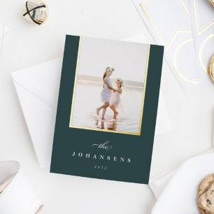 Simplicity Elegant Vertical Photo Foil Holiday Card