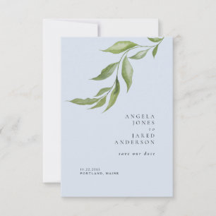 Simplicity Foliage Dusty Blue Wedding  Save The Date