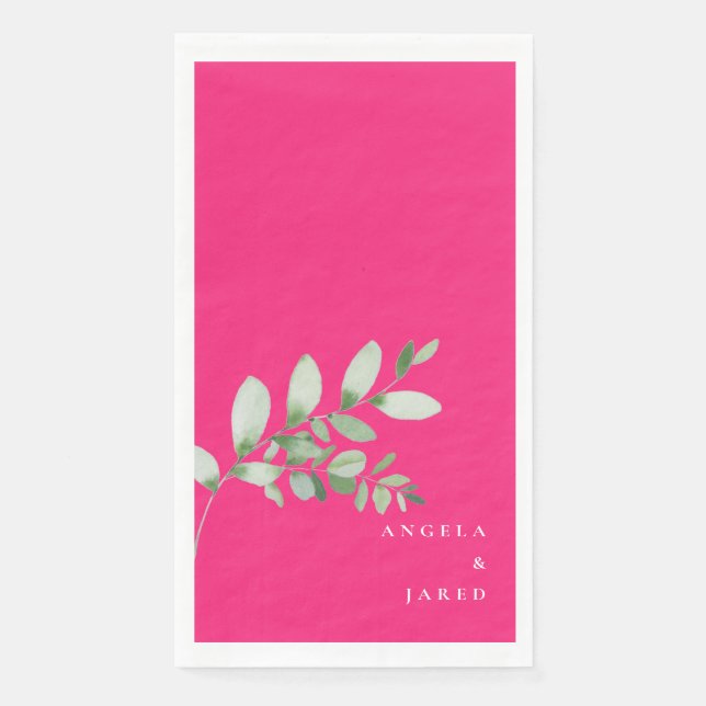Simplicity & Foliage Wedding Bright Hot Pink Napkin (Front)