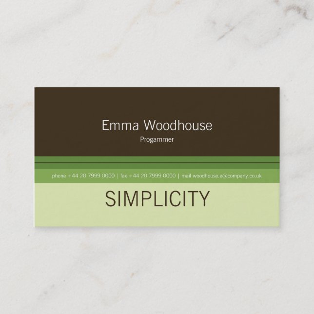 Simplicity Green & Brown Business Card (Front)