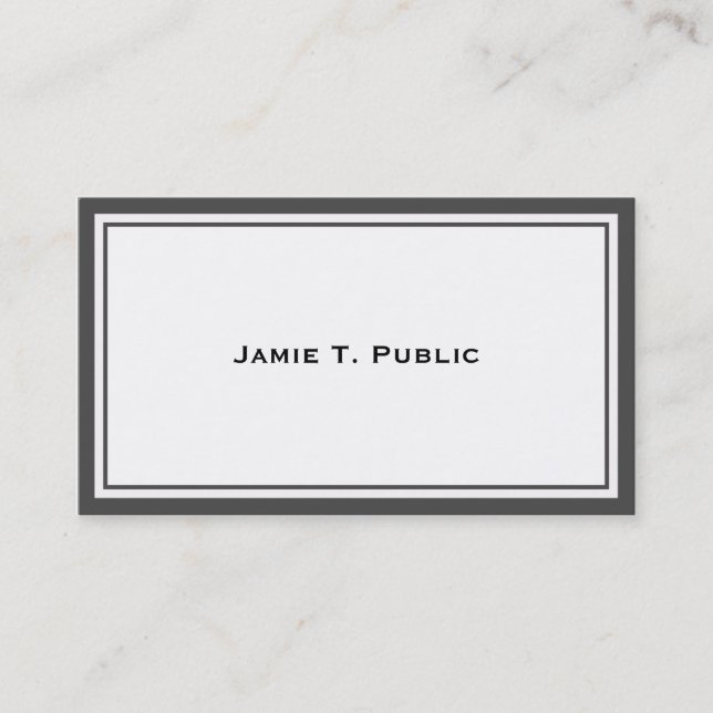 Simplicity: Grey & White Frame, White Background Business Card (Front)
