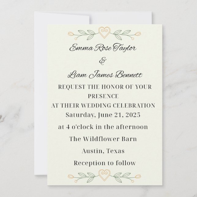 Simplicity Heart Wedding Invitation (Front)