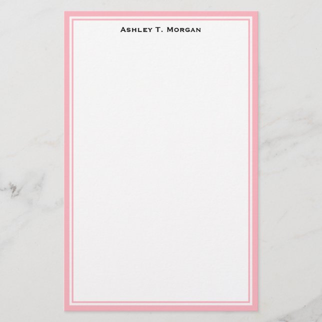 Simplicity Pink White Personalised Stationery (Front)