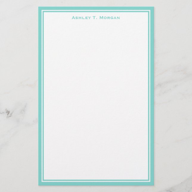 Simplicity Turquoise White Personalised Stationery (Front)
