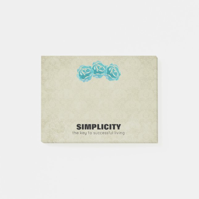 Simplicity Typography Quote with Teal Roses Post-it Notes (Front)
