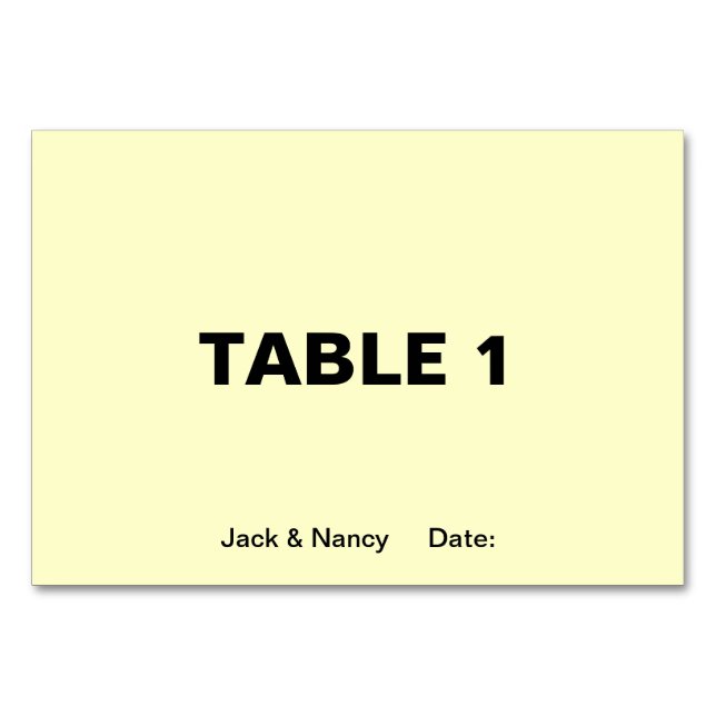 Simplicity Wedding or Anniversary Names and Date Table Number (Front)