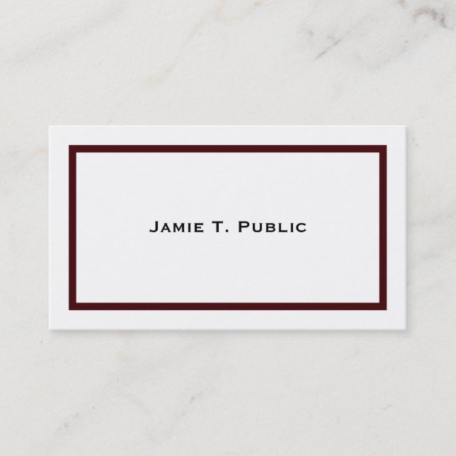 Simplicity: Wine Banded Frame, White Background Business Card (Front)