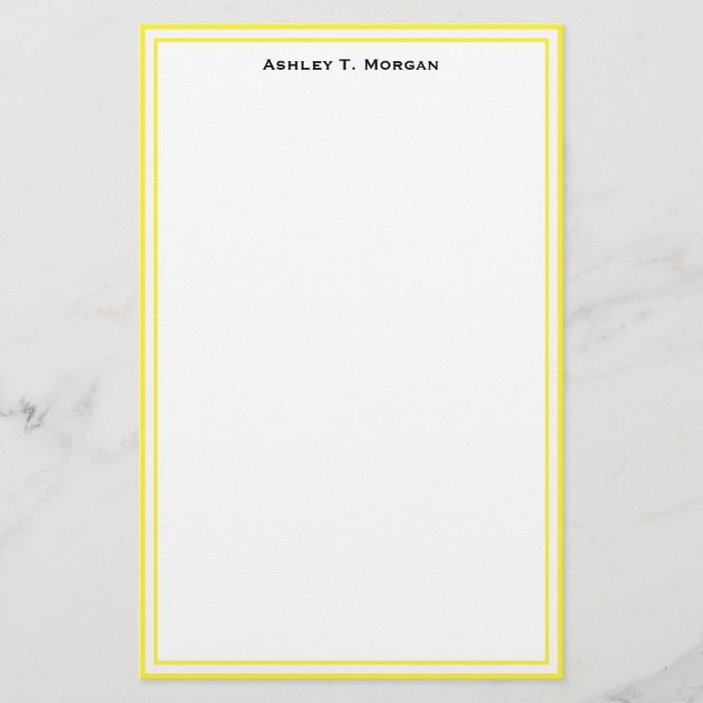 Simplicity Yellow / White Personalised Stationery (Front)