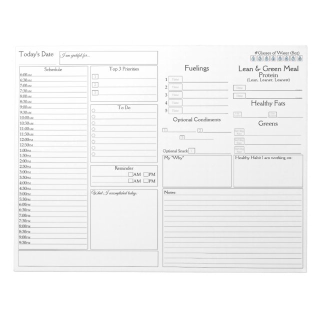 Simplified Daily Planner | 5 and 1 Food Journal Notepad (Front)