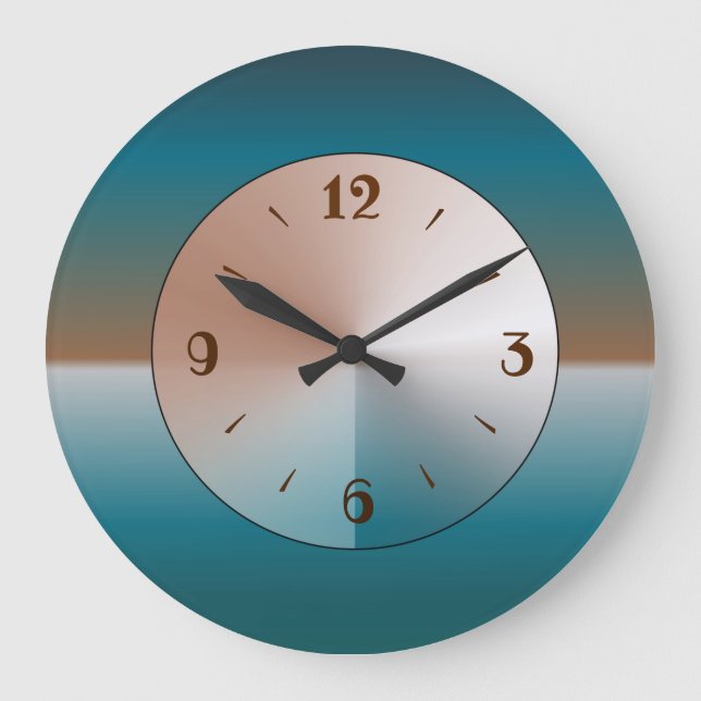 Simplistic Abstract Design in Silver Tan Blue Large Clock (Front)