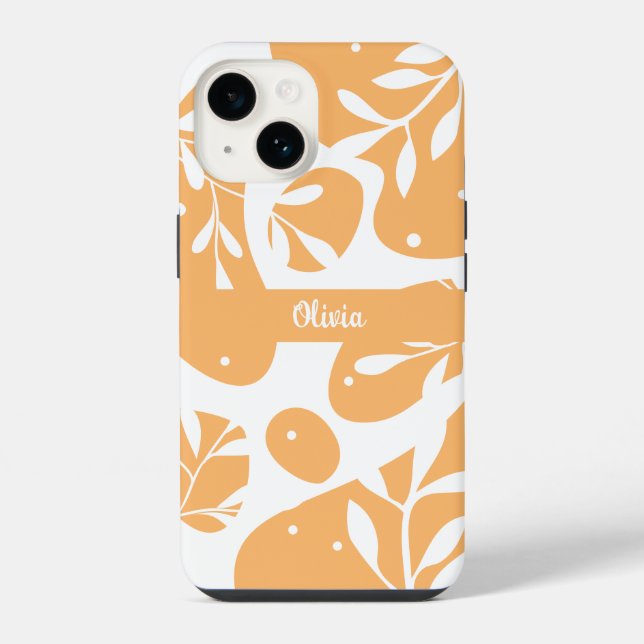 Simplistic Abstract Orange Personalised Floral iPhone Case (Back)
