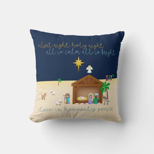 Simplistic Bethlehem Nativity Scene Silent Night Cushion (Front)