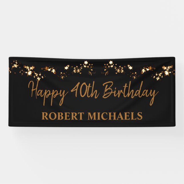 Simplistic Black & Gold Happy Birthday Banner (Horizontal)