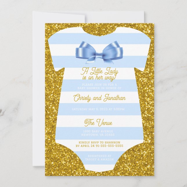 simplistic Blue and white unitard Baby Shower  Invitation (Front)